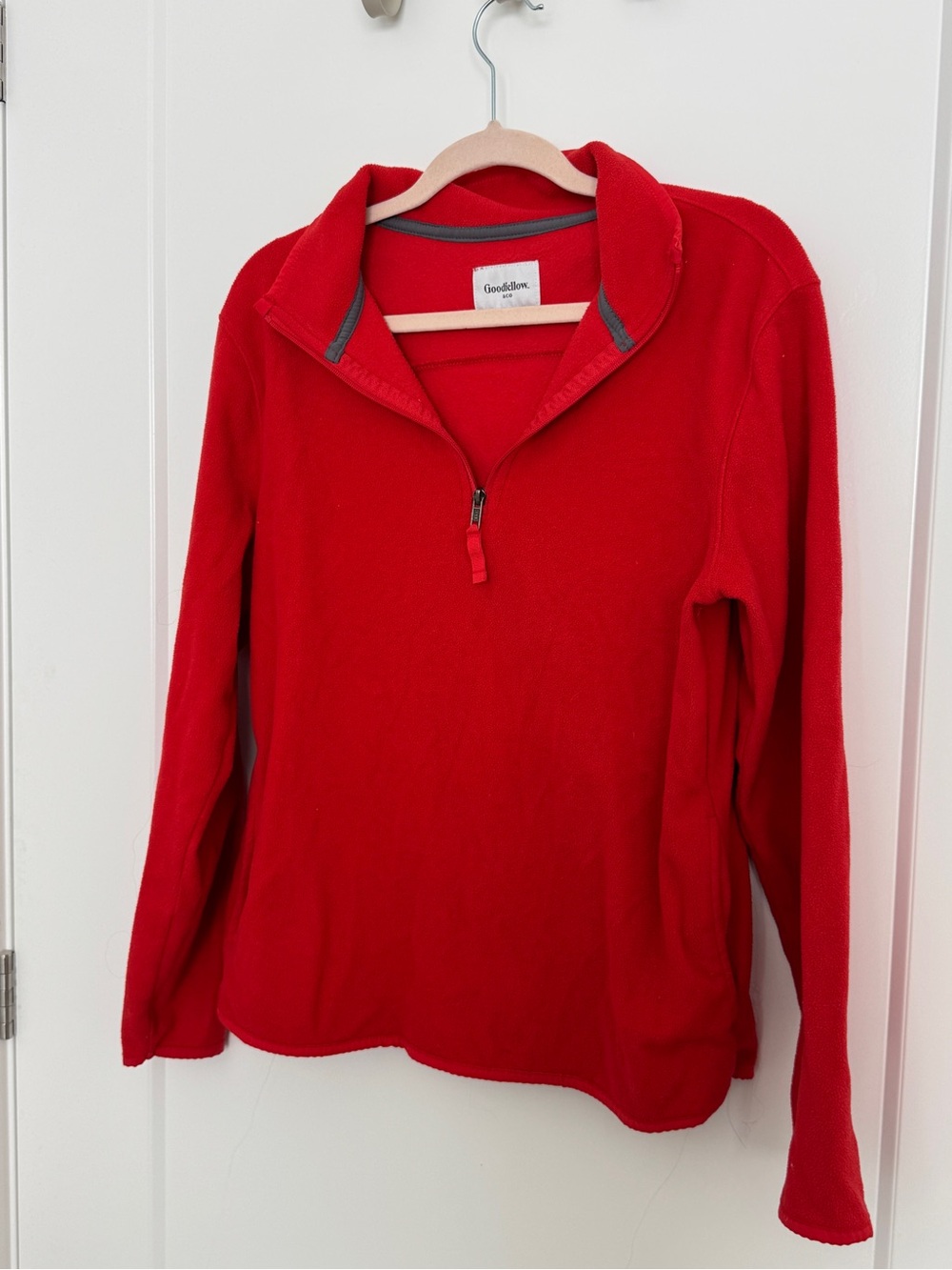 Goodfellow & Co Red Quarter-Zip Fleece Pullover with Contrast Trim